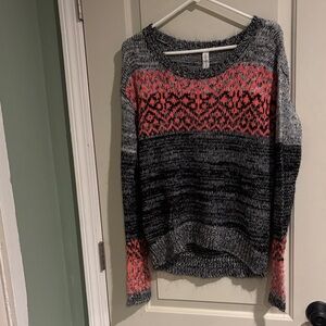 Aeropostale Women’s Medium Black and Neon Hot Coral Pink Long Sleeve Sweater